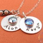 Personalized necklace: two PEAS in a POD sterling silver necklace with names TWINS